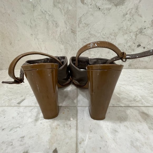 MOSCHINO {38.5} Shoe Sling Back Block Heel Sandal Brown - Picture 2 of 6